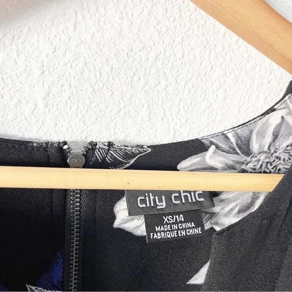 City Chic Epic Floral Black Blue Belted Fit & Flare Belted Dress - Picture 4 of 11